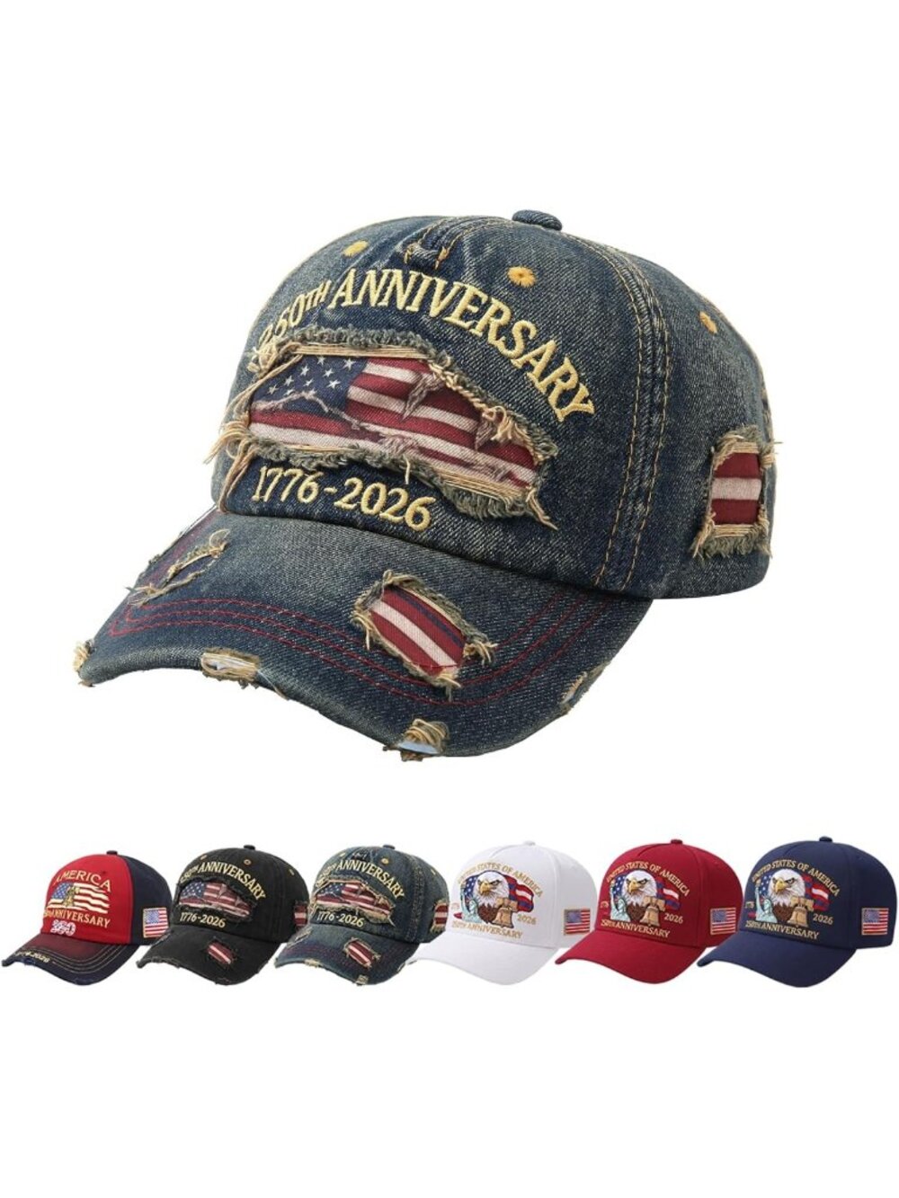 250th Anniversary Patriotic Baseball Cap - Retro Embroidered Adjustable Hat